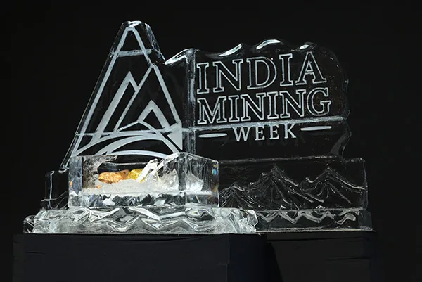 An ice sculpture of the India Mining Week logo, crafted for the IMW Excellence Awards ceremony