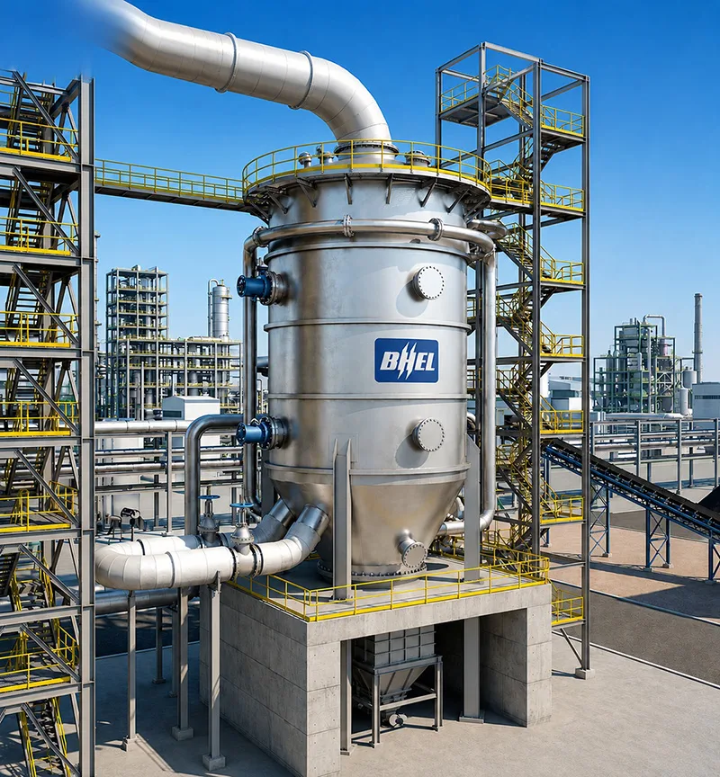 A coal gasification plant with pipework and processing towers
